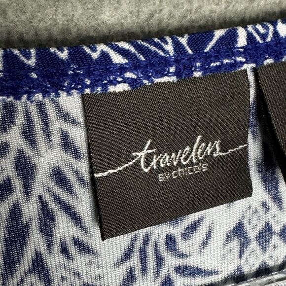 Chico's Travelers Tunic Top Size 1 M(8) Shirt Blue White Pineapple Printed Beach - Picture 3 of 8